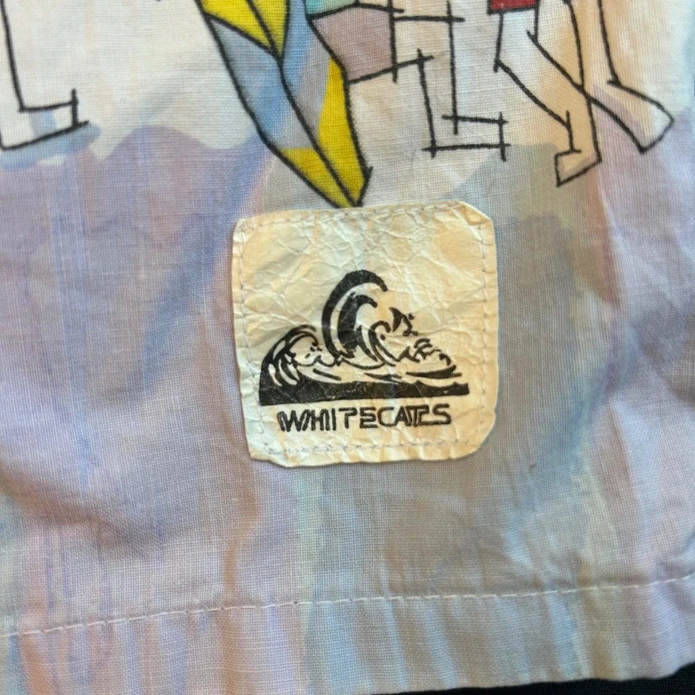 vintage white caps small surfer board short cotton swim trunk elastic drawstring